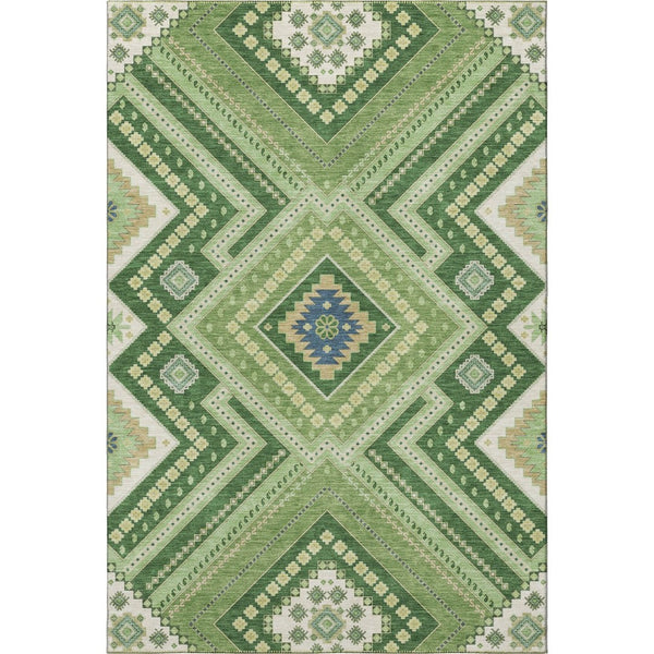 HomeRoots 8' X 10' Tribal Washable Area Rug in Green, Navy Blue & Ivory – UV Protected, Durable & Stylish! 679280