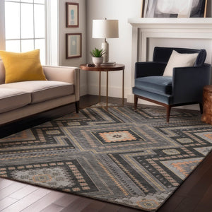 HomeRoots 8' X 10' Gray Peach & Silver Tribal Area Rug - Washable, UV Protected, Ideal for Busy Homes! 679286