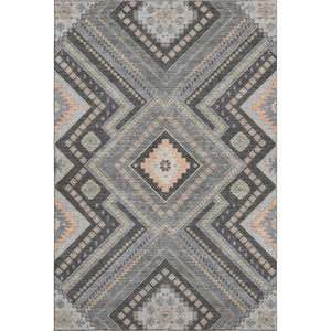 HomeRoots 8' X 10' Gray Peach & Silver Tribal Area Rug - Washable, UV Protected, Ideal for Busy Homes! 679286