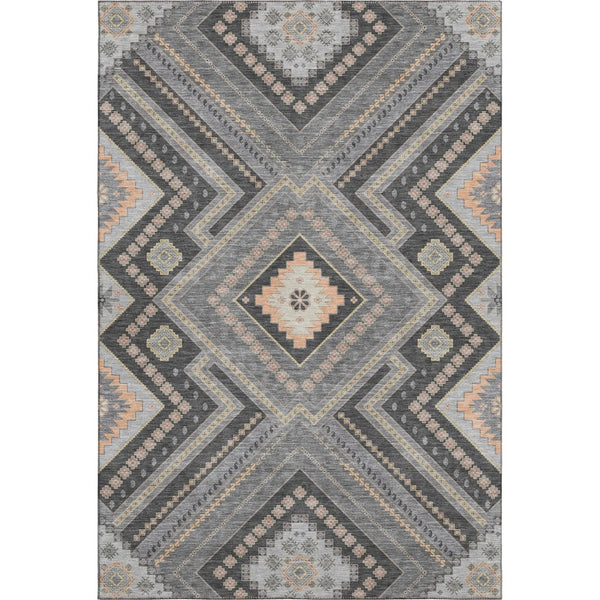 HomeRoots 8' X 10' Gray Peach & Silver Tribal Area Rug - Washable, UV Protected, Ideal for Busy Homes! 679286