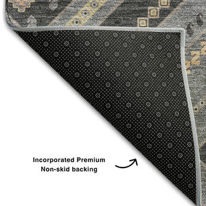 HomeRoots 8' X 10' Gray Peach & Silver Tribal Area Rug - Washable, UV Protected, Ideal for Busy Homes! 679286
