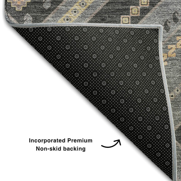 HomeRoots 8' X 10' Gray Peach & Silver Tribal Area Rug - Washable, UV Protected, Ideal for Busy Homes! 679286