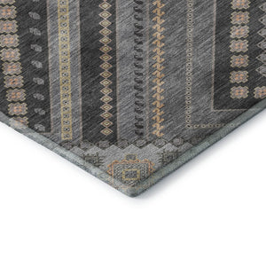 HomeRoots 8' X 10' Gray Peach & Silver Tribal Area Rug - Washable, UV Protected, Ideal for Busy Homes! 679286