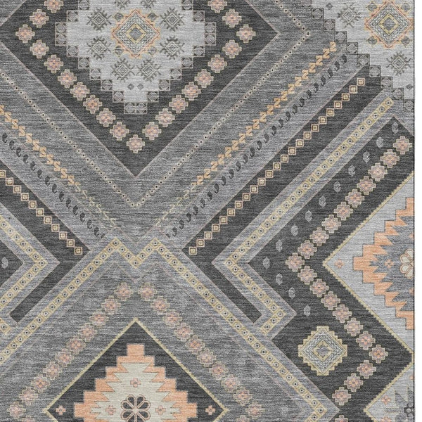 HomeRoots 8' X 10' Gray Peach & Silver Tribal Area Rug - Washable, UV Protected, Ideal for Busy Homes! 679286