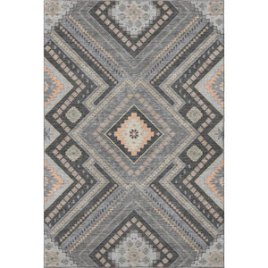 HomeRoots 8' X 10' Gray Peach & Silver Tribal Area Rug - Washable, UV Protected, Ideal for Busy Homes! 679286