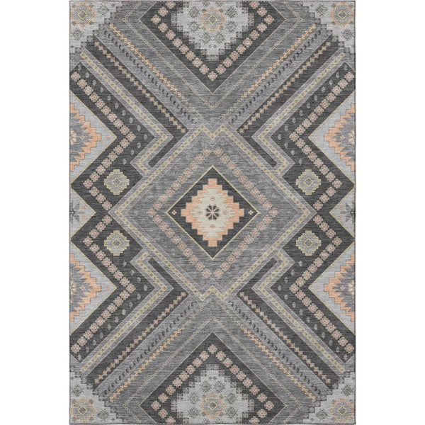 HomeRoots 8' X 10' Gray Peach & Silver Tribal Area Rug - Washable, UV Protected, Ideal for Busy Homes! 679286