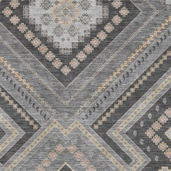 HomeRoots 9' X 12' Gray, Peach & Silver Tribal Area Rug - Washable, UV-Protected, Stain-Resistant, Stylish Comfort 679287