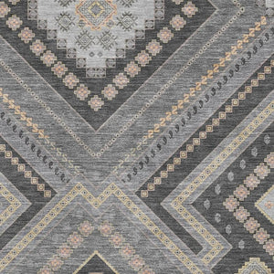 HomeRoots 10' X 14' Gray Peach Silver Tribal Area Rug - UV Protected, Washable, Stylish & Stain-Resistant 679288
