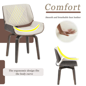 English Elm Mid-Century Modern Dining Chair Set Of 2 - Ergonomic 360° Swivel, Plush Pu Leather For Ultimate Comfort N842P290057A