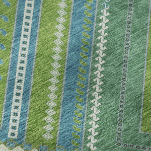 HomeRoots 8' Vibrant Lime Green, Teal & Ivory Tribal Round Rug - Washable, UV Protected, Perfect for Active Homes! 679291