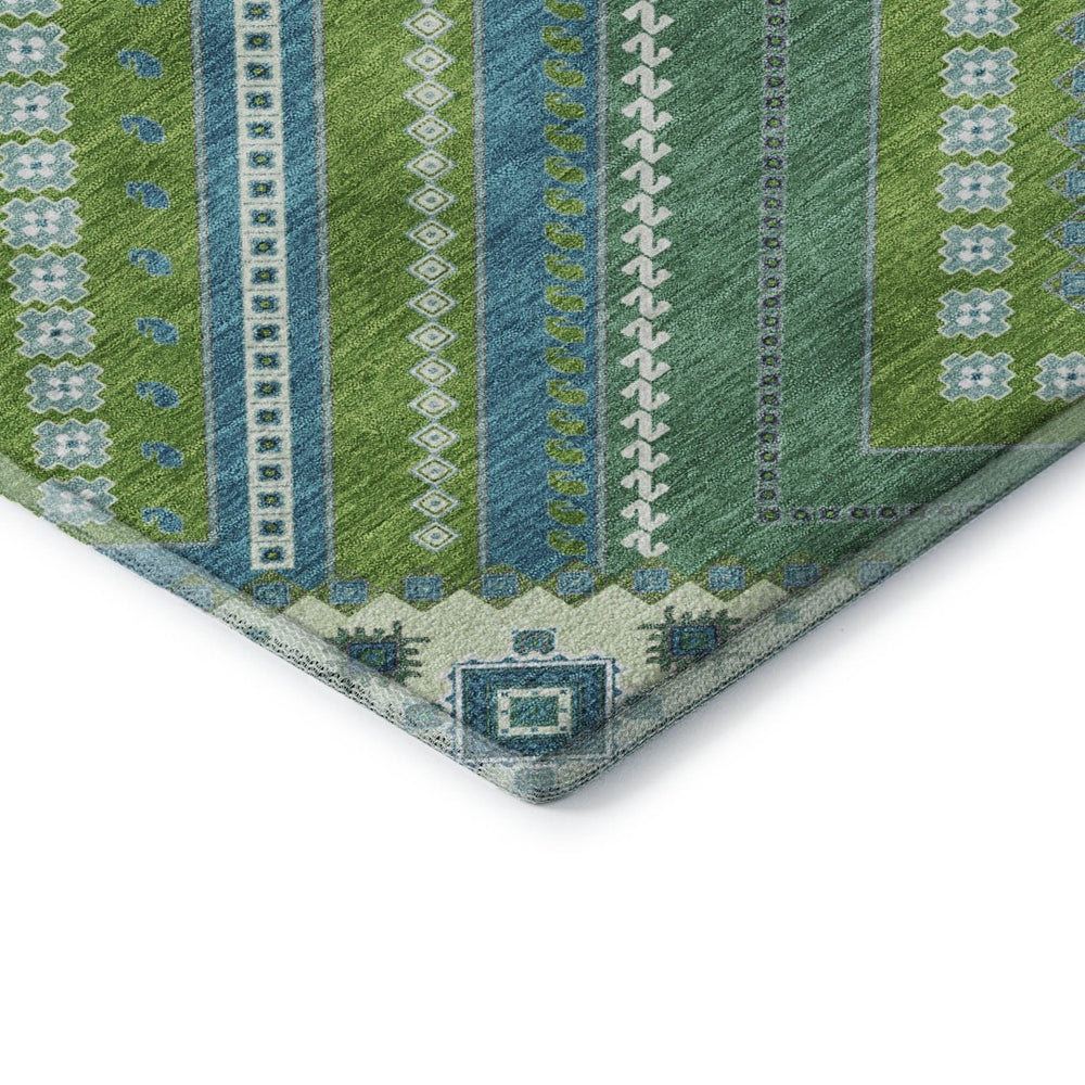 HomeRoots 8' X 10' Vibrant Lime Green, Teal & Ivory Tribal Area Rug - UV Protected & Stain-Resistant Design 679292
