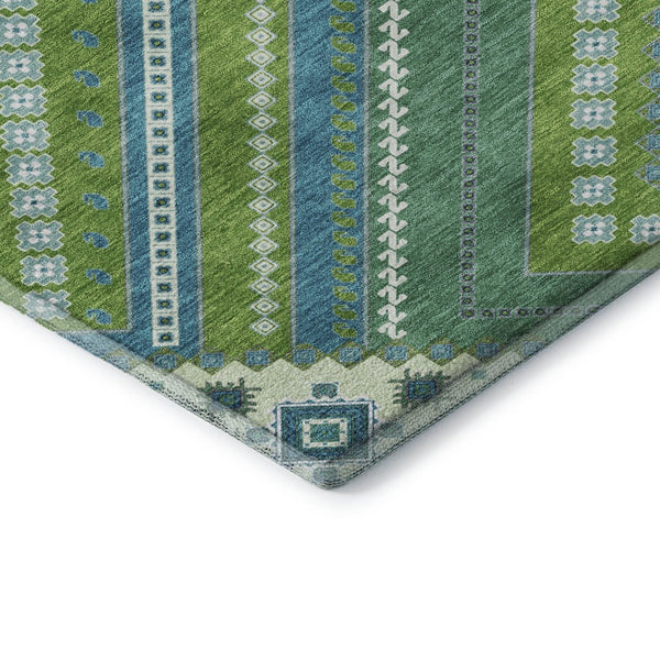 HomeRoots 9' X 12' Vibrant Lime Green, Teal & Ivory Tribal Area Rug - Stain Resistant, UV Protected & Washable! 679293