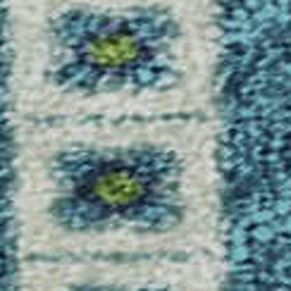 HomeRoots 9' X 12' Vibrant Lime Green, Teal & Ivory Tribal Area Rug - Stain Resistant, UV Protected & Washable! 679293