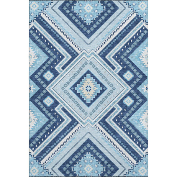 HomeRoots 5' X 8' Navy Blue Ivory Tribal Area Rug - Washable, UV Protected, Durable for High-Traffic Areas 679296