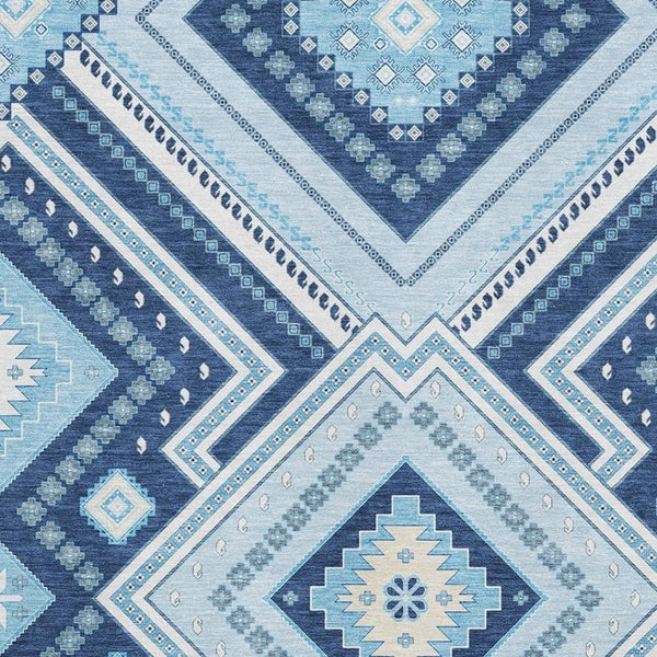HomeRoots 5' X 8' Navy Blue Ivory Tribal Area Rug - Washable, UV Protected, Durable for High-Traffic Areas 679296