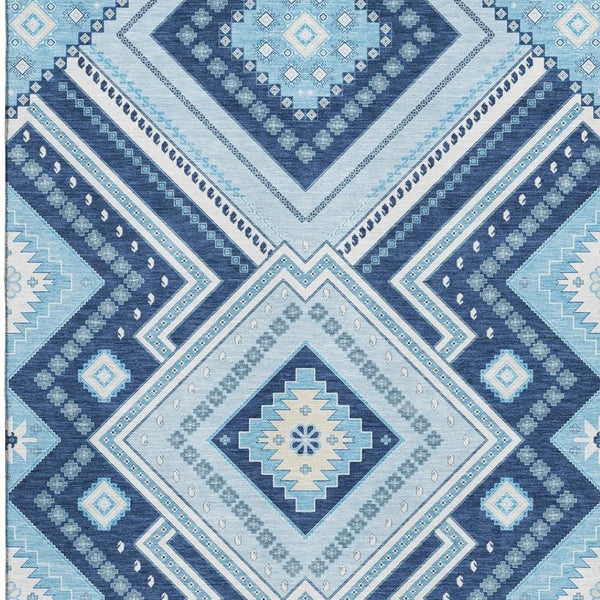 HomeRoots 5' X 8' Navy Blue Ivory Tribal Area Rug - Washable, UV Protected, Durable for High-Traffic Areas 679296