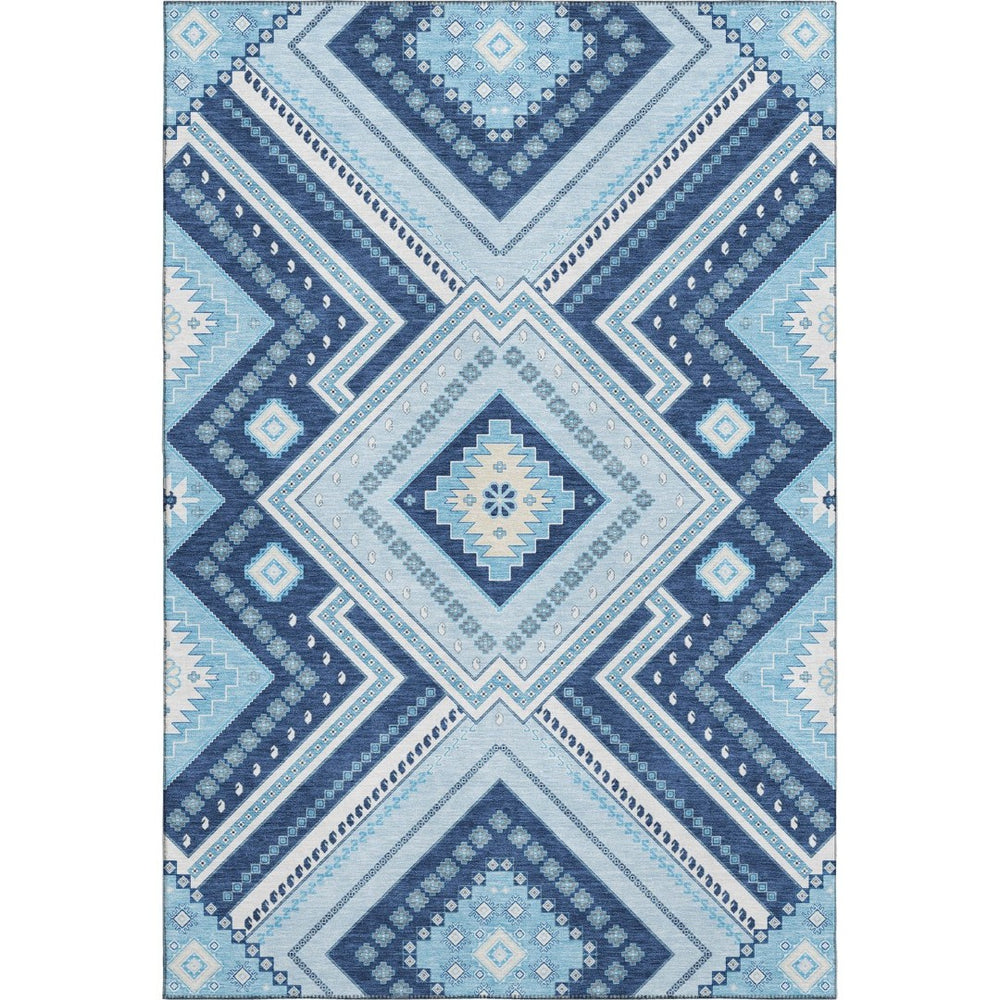HomeRoots 8' X 10' Navy Blue and Ivory Tribal Area Rug – Washable, Stain-Resistant, UV Protected for Homes 679298