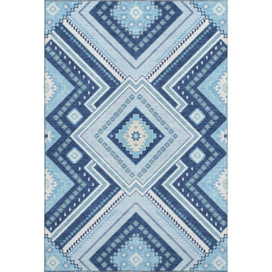 HomeRoots 8' X 10' Navy Blue and Ivory Tribal Area Rug – Washable, Stain-Resistant, UV Protected for Homes 679298
