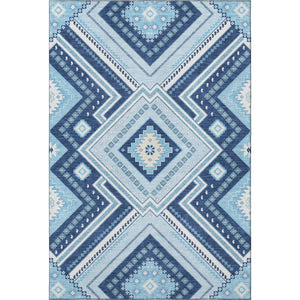 HomeRoots 8' X 10' Navy Blue and Ivory Tribal Area Rug – Washable, Stain-Resistant, UV Protected for Homes 679298