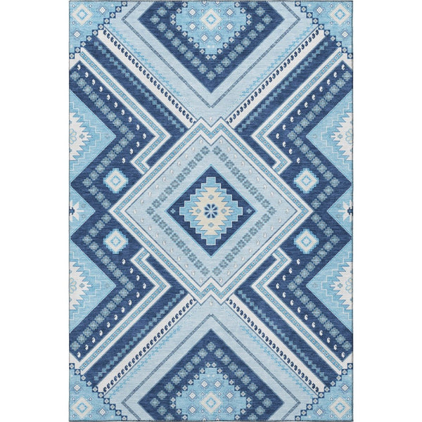 HomeRoots 8' X 10' Navy Blue and Ivory Tribal Area Rug – Washable, Stain-Resistant, UV Protected for Homes 679298