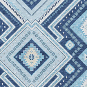 HomeRoots 9' X 12' Navy Blue & Ivory Tribal Area Rug - Washable, UV Protected, Durable for Homes & Patios 679299