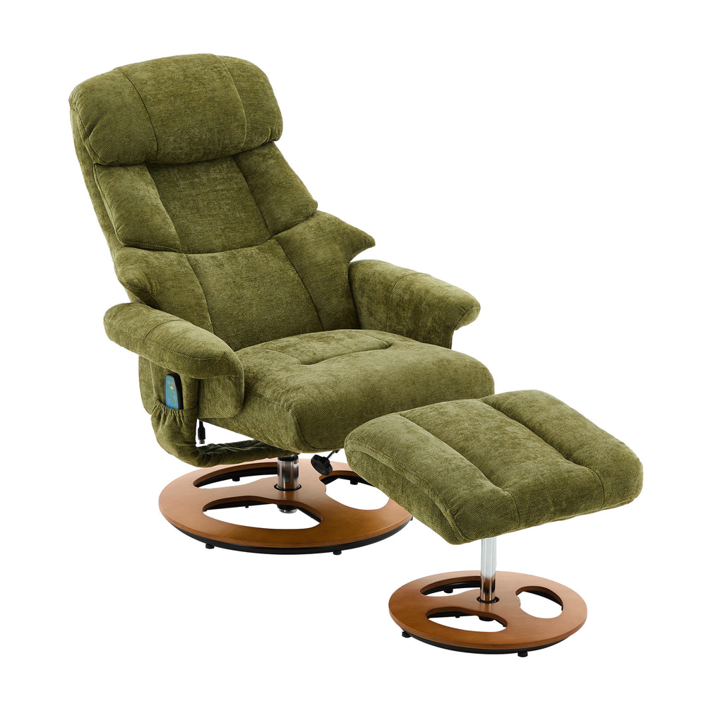 English Elm 010-Ergonomic Recliner Chair with Ottoman Green - 140° Adjustable Swivel Seat, Heated & 5-Point Massage W2636P358622