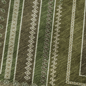 HomeRoots 8' Tribal Washable Round Rug in Olive Green, Ivory & Brown - UV Protected, Stain Resistant & Family-Friendly 679303