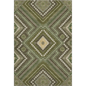 HomeRoots 8' X 10' Olive Green Tribal Area Rug - Washable, UV-Resistant, Stylish & Durable for High-Traffic Spaces 679304