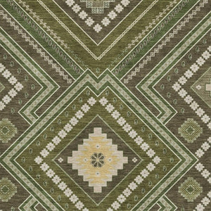 HomeRoots 8' X 10' Olive Green Tribal Area Rug - Washable, UV-Resistant, Stylish & Durable for High-Traffic Spaces 679304