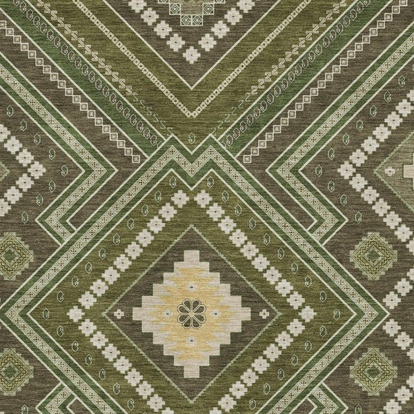HomeRoots 8' X 10' Olive Green Tribal Area Rug - Washable, UV-Resistant, Stylish & Durable for High-Traffic Spaces 679304