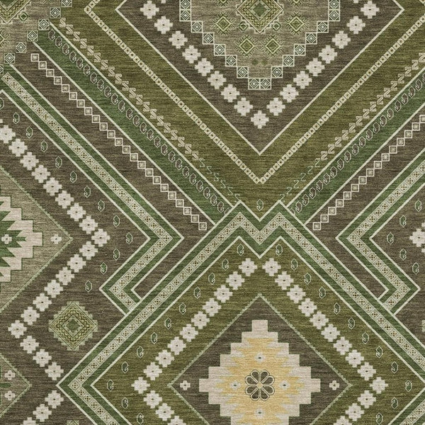 HomeRoots 9' X 12' Olive Green Tribal Area Rug - Washable, UV Protected, Durable & Stain-Resistant for Homes 679305