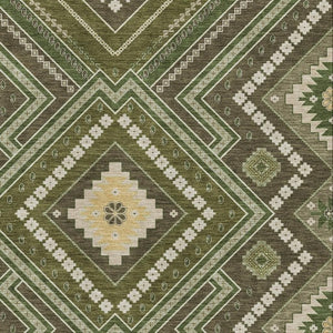 HomeRoots 10' Olive Green Tribal Area Rug - Durable, Washable & UV Protected for Modern or Traditional Homes 679306