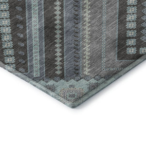 HomeRoots 8' Pewter Gray Tribal Round Rug - Washable, UV Protected, Stain Resistant for Stylish High-Traffic Areas 679309