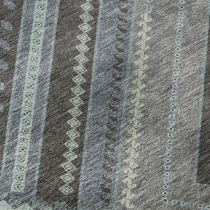 HomeRoots 8' Pewter Gray Tribal Round Rug - Washable, UV Protected, Stain Resistant for Stylish High-Traffic Areas 679309