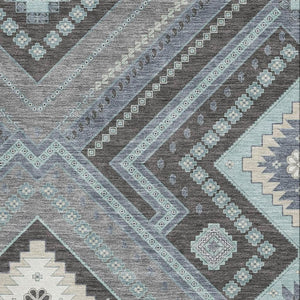 HomeRoots 8' X 10' Pewter Gray & Ivory Tribal Area Rug – Washable, UV Protected, Pet-Friendly for Any Space! 679310