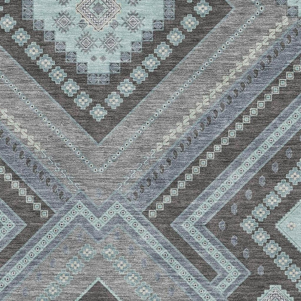 HomeRoots 9' X 12' Pewter Gray Tribal Area Rug – Washable, UV-Protected, Stain-Resistant for Homes with Kids & Pets 679311