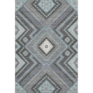 HomeRoots 10' X 14' Stylish Pewter Gray & Ivory Tribal Area Rug - Washable, Stain Resistant, UV Protected Design 679312