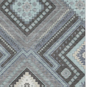HomeRoots 10' X 14' Stylish Pewter Gray & Ivory Tribal Area Rug - Washable, Stain Resistant, UV Protected Design 679312