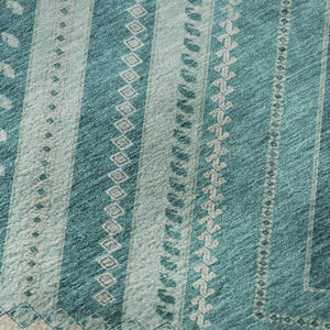 HomeRoots 8' Teal Beige Aqua Tribal Round Rug - Washable, UV Protected & Stain-Resistant for Busy Homes 679315