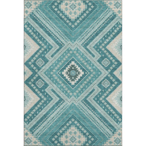 HomeRoots 9' X 12' Teal Beige Aqua Tribal Area Rug - UV Protected, Washable, Durable for High-Traffic Spaces 679317