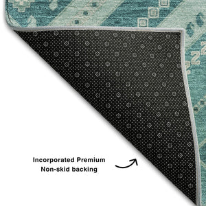 HomeRoots 9' X 12' Teal Beige Aqua Tribal Area Rug - UV Protected, Washable, Durable for High-Traffic Spaces 679317