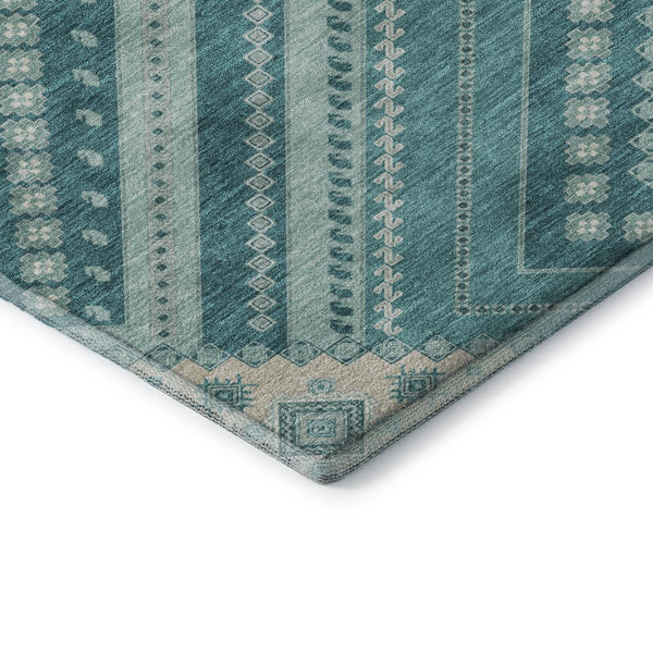 HomeRoots 9' X 12' Teal Beige Aqua Tribal Area Rug - UV Protected, Washable, Durable for High-Traffic Spaces 679317