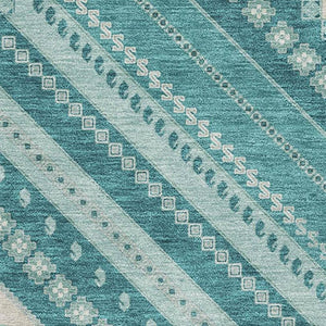 HomeRoots 10' Stylish Teal Beige Aqua Tribal Washable Area Rug with UV Protection – Durable & Easy Care! 679318