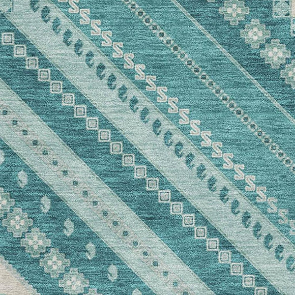 HomeRoots 10' Stylish Teal Beige Aqua Tribal Washable Area Rug with UV Protection – Durable & Easy Care! 679318