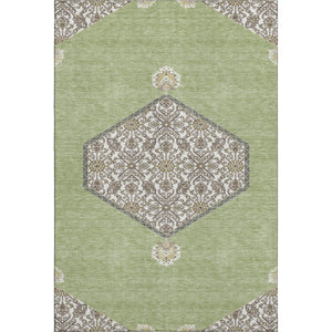 HomeRoots 5' X 8' Artichoke Green Beige Gray Oriental Area Rug - Washable, UV Protected, Stain Resistant Design 679320