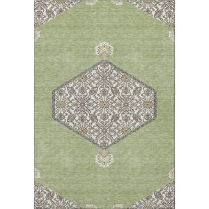 HomeRoots 5' X 8' Artichoke Green Beige Gray Oriental Area Rug - Washable, UV Protected, Stain Resistant Design 679320