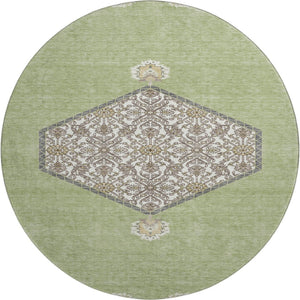 HomeRoots 8' Artichoke Green Beige and Gray Washable Round Rug - Stylish, Durable, and UV-Protected Design! 679321