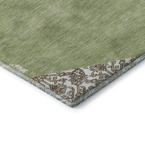 HomeRoots 8' Artichoke Green Beige and Gray Washable Round Rug - Stylish, Durable, and UV-Protected Design! 679321