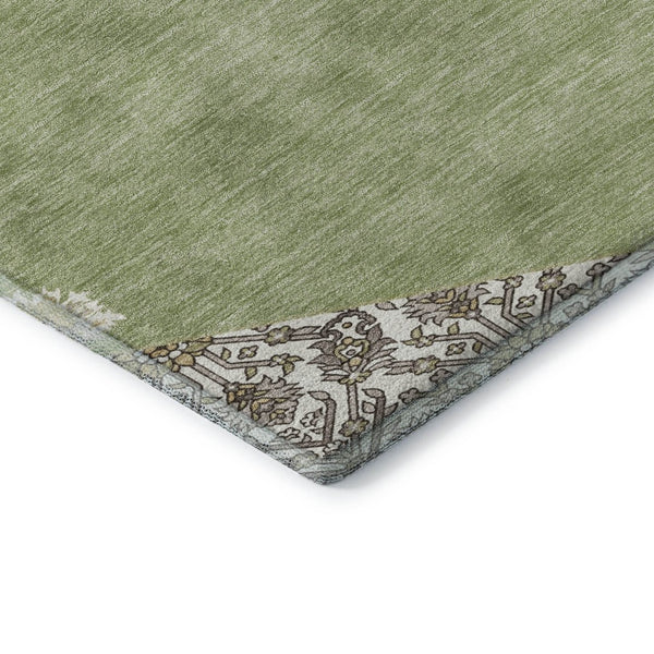 HomeRoots 8' Artichoke Green Beige and Gray Washable Round Rug - Stylish, Durable, and UV-Protected Design! 679321