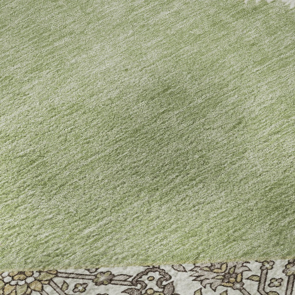 HomeRoots 8' Artichoke Green Beige and Gray Washable Round Rug - Stylish, Durable, and UV-Protected Design! 679321